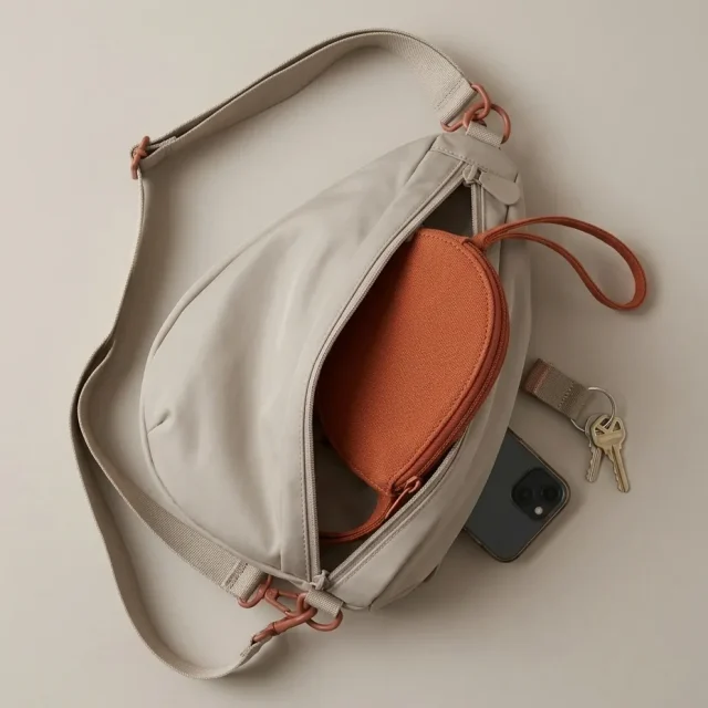 Card Pouch, in use with a Drop sling bag