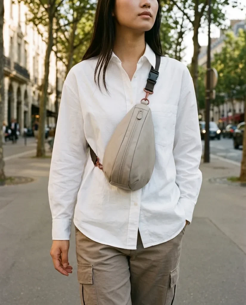 Chest Strap · Quick Clip, in use with a Drop sling bag