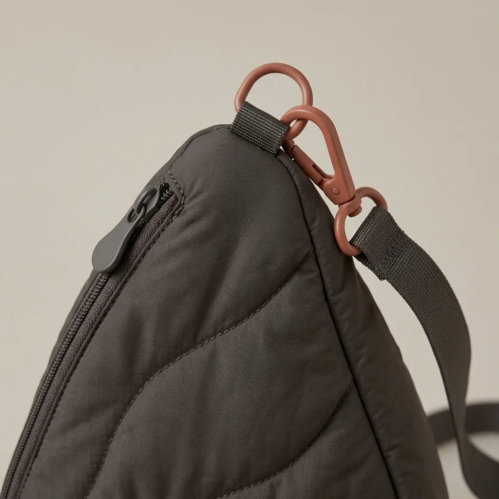 Drop 4 · Quilted, close-up of the Drop Clip and material