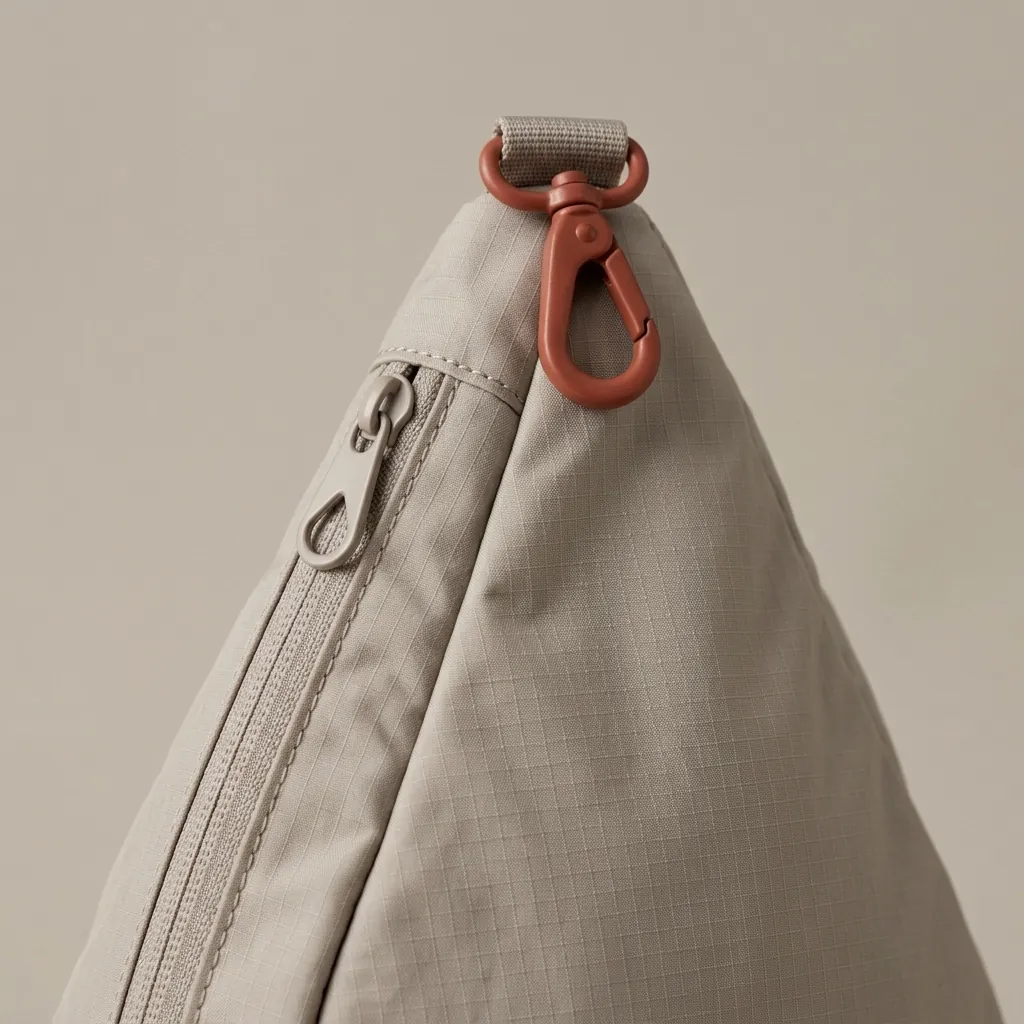 Drop 7 · Ripstop, close-up of the Drop Clip and material