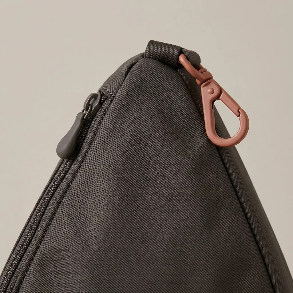 Drop 8 · Twill, close-up of the Drop Clip and material