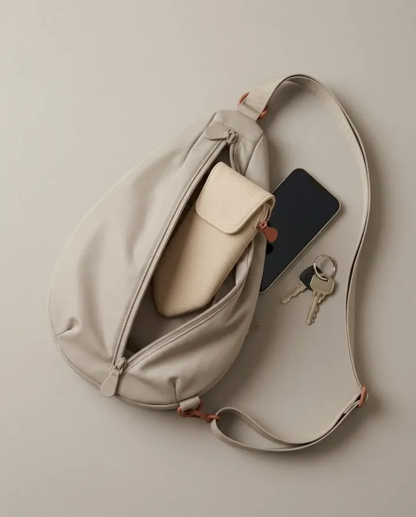 Brillepung · Drop, i brug med en Drop slingtaske