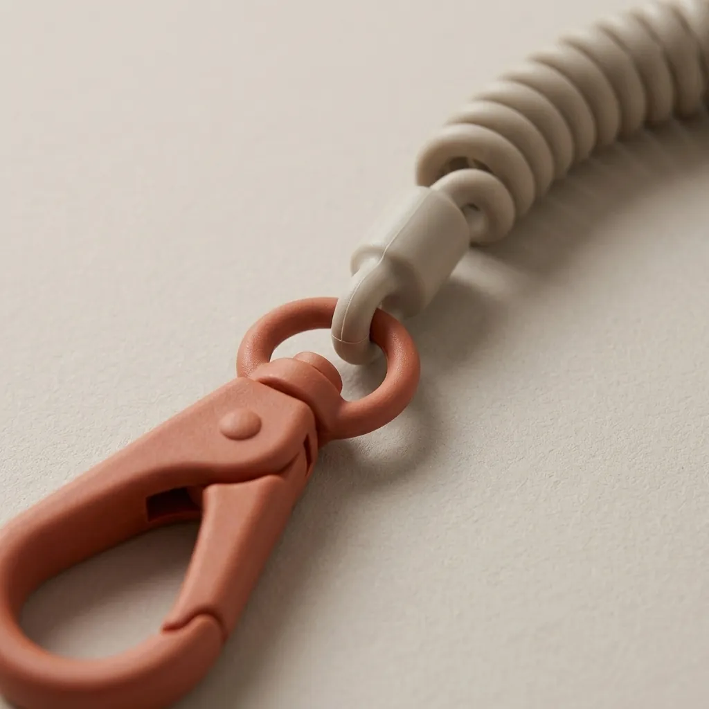 Key Leash · Coil, close-up of the Drop Clip and material