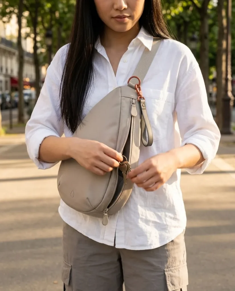 Key Leash · Smooth, in use with a Drop sling bag