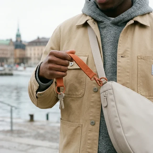Key Leash · Webbing, in use with a Drop sling bag