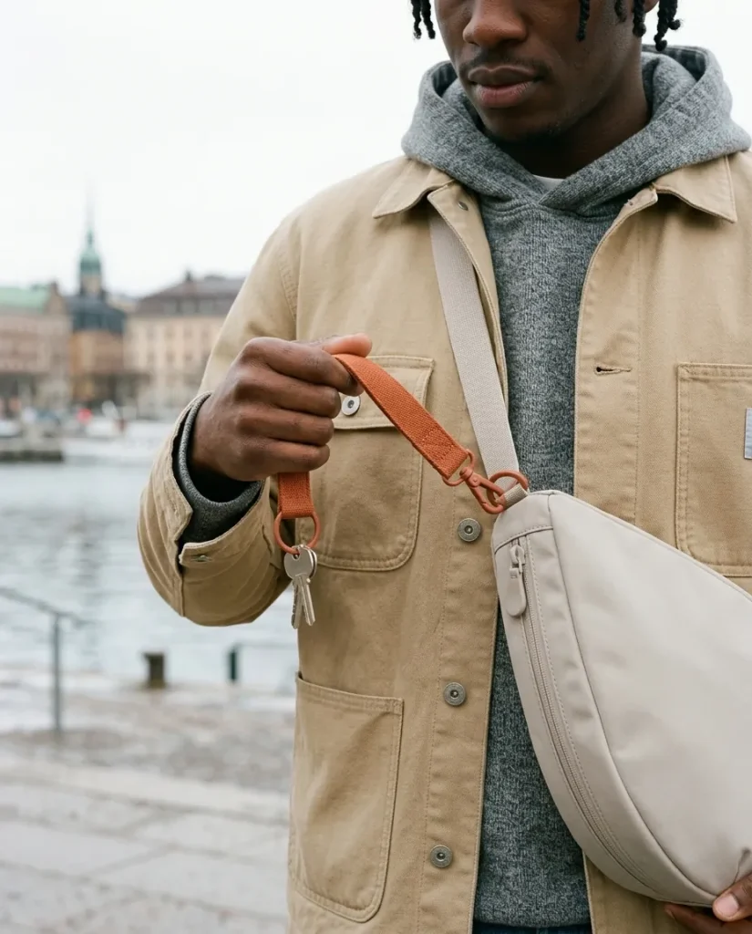 Key Leash · Webbing, in use with a Drop sling bag