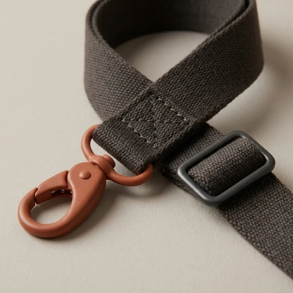 Long Strap · Over-Coat, close-up of the Drop Clip and material