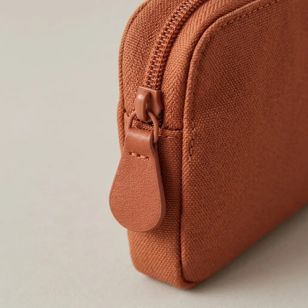 Pochette portapassaporto, primo piano del Drop Clip e del materiale