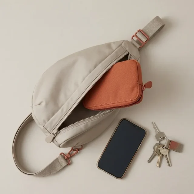Passport Pouch, in use with a Drop sling bag
