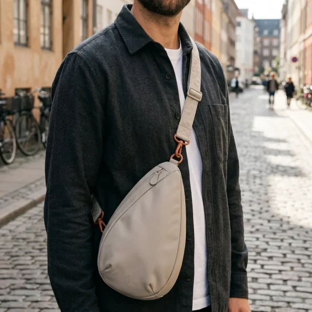 Quilted Strap, in use with a Drop sling bag