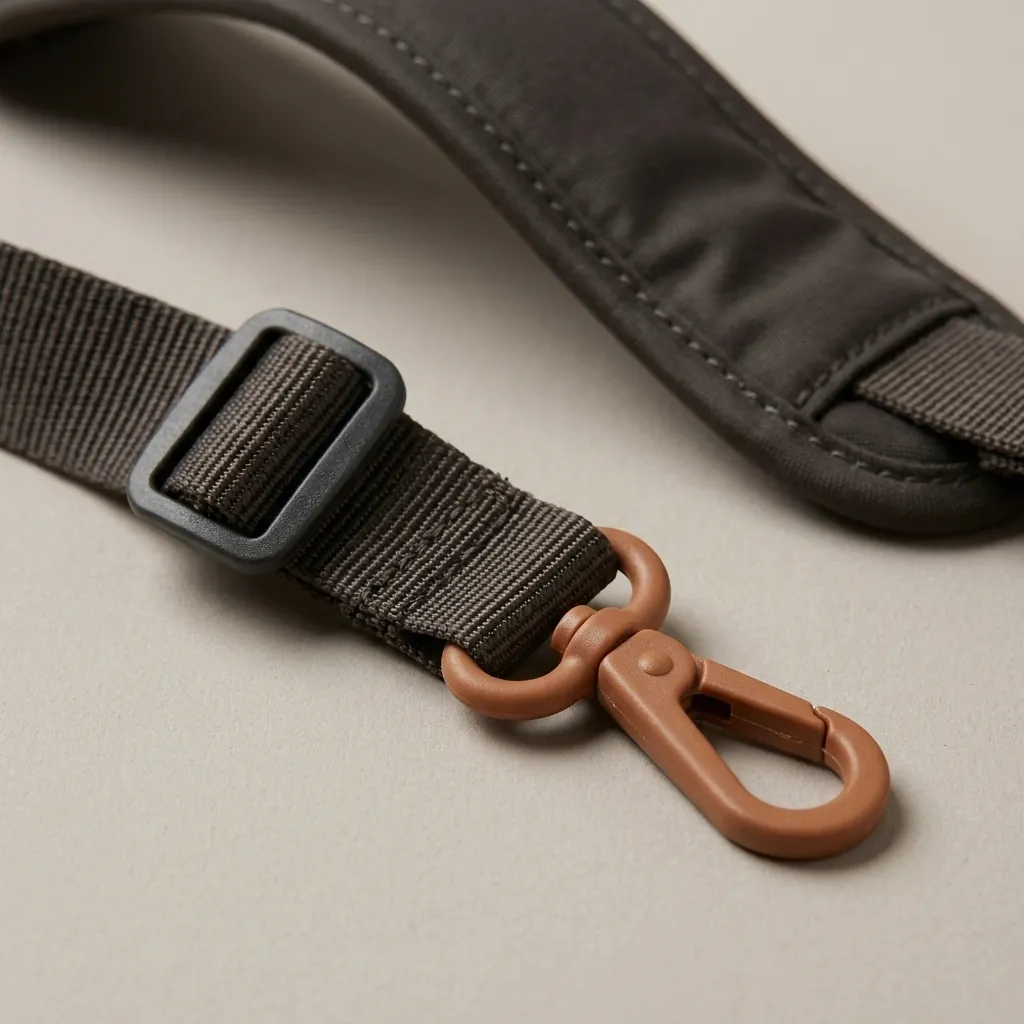 Shoulder Strap · Padded, close-up of the Drop Clip and material