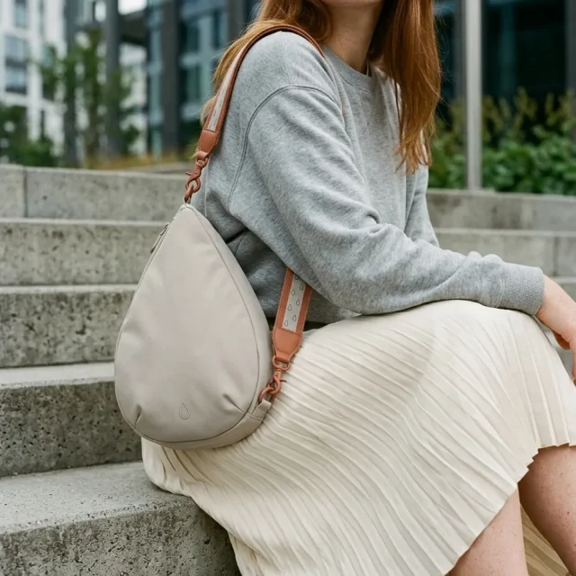 Wide Strap · Drop Jacquard, in use with a Drop sling bag