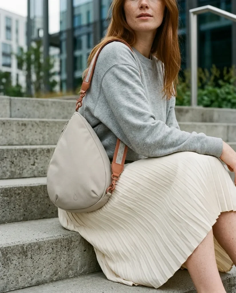 Wide Strap · Drop Jacquard, in use with a Drop sling bag